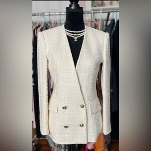 ZARA Tweed Cream Blazer with Gold buttons Sz S